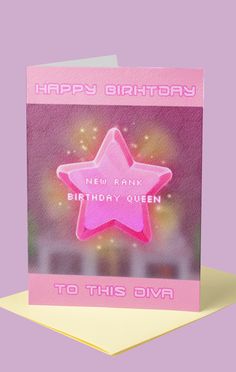 a birthday card with a pink star on it