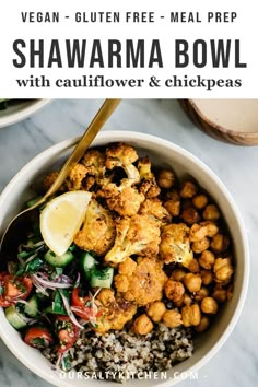 a bowl filled with cauliflower and chickpeas