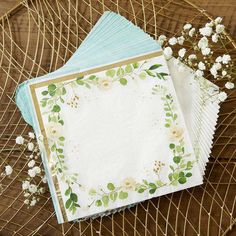 This delicate English garden inspired arrangement of greenery and white flowers on a white background features a gold foil border followed by a sage green border. Item Details: Each package contains 30 napkins Napkins measure 6.5 inches square, when folded Made of 2-ply paper Green, white, and gold foil Botanical Party, Birthday Nature, Decorative Paper Napkins, Botanical Theme, Paper Cocktail Napkins, Fiesta Tropical, Baby Shower Tea, Spring Baby Shower, White Napkins