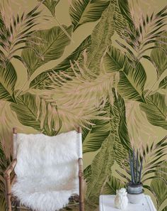 Vintage Large Tropical Leaves Wallpaper - MAIA HOMES Palm Leaf Wallpaper Bathroom, Leaf Wallpaper Bathroom, Wallpaper Bathroom Wall, Wallpaper Tropical Leaves, Gold Textured Wallpaper, Tropical Leaf Wallpaper, Tropical Leaves Wallpaper, Wallpaper Tropical, Wallpaper Bathroom