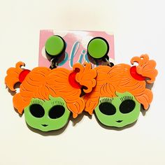 Scary Doll Girl Acrylic Statement Earrings Listing for 1 pair of earrings Scary Doll, Scary Dolls, Statement Earrings, Pikachu, Enamel Pins, Dolls, Art