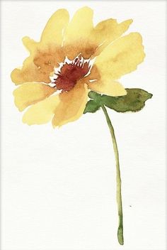 a watercolor painting of a yellow flower