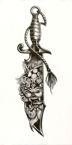 Samurai Tattoo Design Ideas For Men Leg, Sumari Tattoo, Aries Japanese Tattoo, Oni Mask Knife Tattoo, Japanese Sleeve Ideas, Samurai Swords Tattoo, Foodog Tattoo Japanese, Japanese Leg Tattoo Men, Japanese Style Tattoos For Men