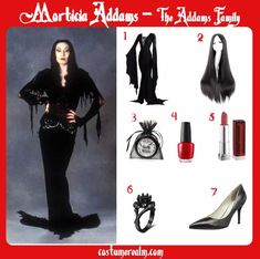 an advertisement for gothic adams's the addams family, featuring black clothing and accessories