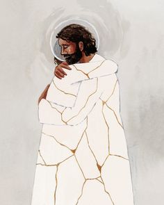 a painting of jesus with his arms wrapped around him