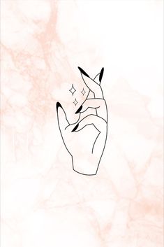 a drawing of a hand holding two small birds in it's palm, against a pink marble background