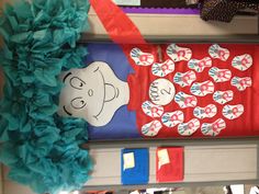 a classroom door decorated with an image of dr seuss