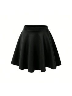 Black Casual Collar   Plain Flared Embellished   Women Clothing Skater Skirt Black, Cute Converse Shoes, Black Flare Skirt, Short Black Skirt, Black Skater Skirts, Mini Skater Skirt, Flared Mini Skirt, Women Skirts, A Line Mini Skirt