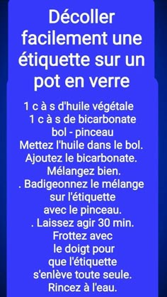 a blue sign with words in french and english on the bottom right corner that says, decooller facilement une ete sur un equite sur un pot en verre