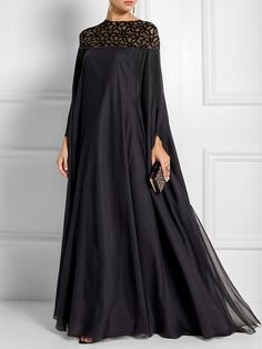 Batwing Sleeves Loose Jacquard See-Through Solid Color Split-Joint Three-Dimensional Flower Round-Neck Maxi Dresses BLACK-S Sukienki Maksi, Urban Party, Plus Size Evening Gown, Abaya Design, Plus Size Gowns, Evening Dresses Online, Cheap Evening Dresses, Mode Abaya, Abaya Designs