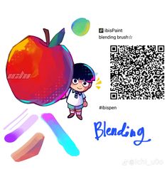 a cartoon character holding an apple with the word blending on it's left side