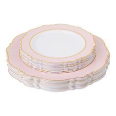 Scallop Disposable Plastic Plates 40 pcs Combo Pack - Pink & Gold-Trimmed Pink Bridal Shower Theme, Baby Shower Plates, Blush Bridal Showers, Modern Plates, Disposable Plastic Plates, Pink Plates, Valentine's Day Games, Bridal Shower Cake, Pink Bridal Shower