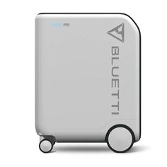 a white suitcase with wheels and the word bluetooth on it's front side