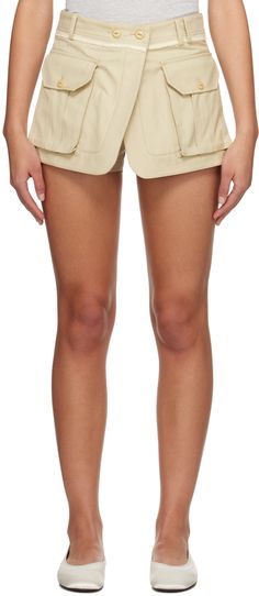 Plain-woven cotton-blend shorts. · Wrap construction · Belt loops · Frayed trim at waist · Four-pocket styling · Zip-fly Supplier color: Beige Wrap Shorts, Brown Shorts, Woven Cotton, Cotton Weaving, Apparel Accessories, Top Brands, Cotton Blend, Golf, Trim