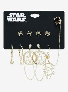 Star Wars Earrings, Gold Icons, Disneyland Family, Star Wars Jewelry, Cool Things I Want, Tie Fighter, Millennium Falcon, R P, Star Wars Gifts