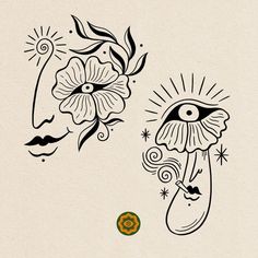 an eye and flower tattoo design on a white background