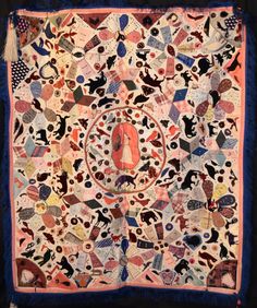 an old quilt with many different designs on it