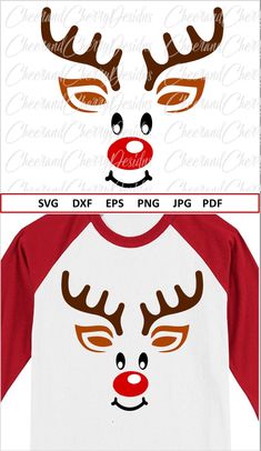 reindeer face with red nose and antlers is shown in two different colors, one white and