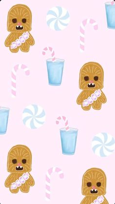 a pink background with star wars characters and candy canes