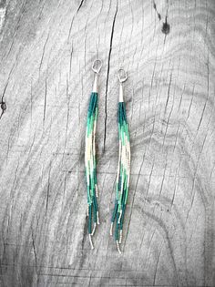 Teal Shoulder Dusters Best Sellers Seed Bead Fringe by KadhiBo Turquoise Seed Bead Earrings, Turquoise Earrings With Beaded Fringe For Beach, Teal Beaded Earrings, Turquoise Bohemian Beaded Fringe Earrings, Blue Southwestern Beaded Fringe Earrings, Bead Board, Dusters