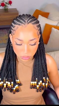 Cornrows Braids For Black Women Beads, Latest Braided Hairstyles For Black Women, Cute African Braids, Cornrows Styles With Beads, All Back Cornrow Braids, Corn Roll Box Braids, Corn Roll Hairstyle, Cornrows And Singles In The Back, Braids For Summer 2024