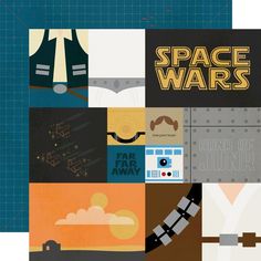 an image of space wars collage with star wars characters on it's covers