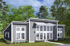 this is an artist's rendering of a small modern house in the country side