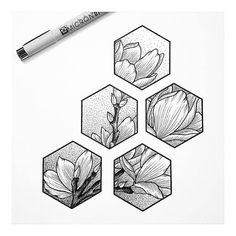 an image of some flowers in hexagons with a marker pen on it