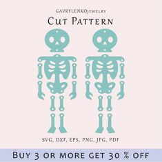 two skeleton cut outs are shown with the text, buy 3 or more get 30 % off