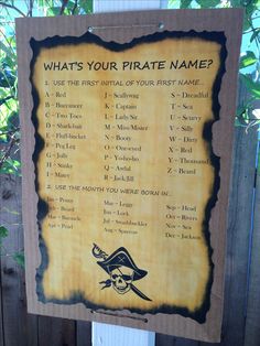 a sign that says what's your pirate name?