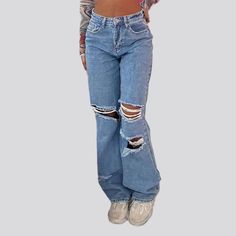 Take your mode to the next level with our 2023 Spring-Summer Collection's Grunge-inspired Straight Women's Light-Wash Jeans!Why You'll Love ItPerfect for the modern fashionista who loves to express her edgy side. this eye-catching piece from our Collection is patterned to make you stand out. With its high-waisted fit. distressed finish. and zipper & button closure. you're guaranteed to feel comfortable and look fabulous.Unmissable Highlights: Grunge-Inspired: Get a vintage-inspired look that exu Trendy Non-stretch Jeans, Non-stretch Flare Jeans For Summer Streetwear, Light Wash Non-stretch Jeans For Streetwear, Ripped Mid-rise Flare Jeans, Trendy Ripped Flare Jeans For Spring, Summer Ripped Mid-rise Flare Jeans, Summer Mid-rise Ripped Flare Jeans, Trendy Light Wash Relaxed Fit Jeans, Trendy Relaxed Fit Light Wash Jeans