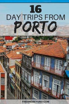 the city skyline with text overlay that reads 16 day trips from porto