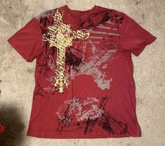 Grunge cross t shirt Easy 30 day return policy Red Y2k Shirt, Y2k Grunge Fashion, Cross T Shirt, Grunge Cross, Affliction Clothing, Skater Shirts, Fire Fits, Swaggy Outfits, Y2k Grunge