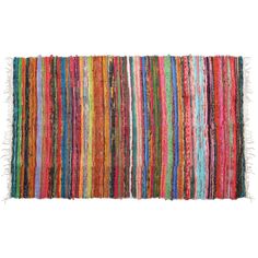 a multicolored rug with fringes on the bottom and one stripe in the middle