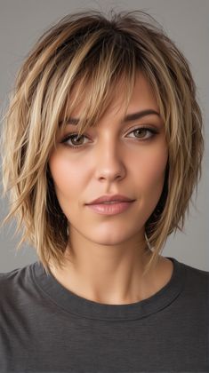 Inverted Bob Hairstyles Back View, Straight Bobs For Thick Hair, Razored Bob Haircut Choppy Layers Medium, Cute Short Haircut With Bangs, Middle Age Bob Haircut, Chunky Bangs Medium Hair, Haircut Shorter In Back, Hair For Women Over 50 Short, Rounded Bob With Bangs