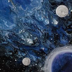 an abstract painting with stars and moon in the sky