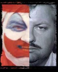 a man with his face painted like a clown and the image of a woman's face