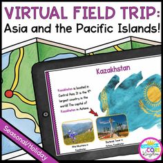 an ipad with the text virtual field trip asia and the pacific islands