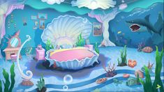 an underwater bedroom is shown in this image