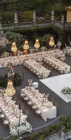 an aerial view of a wedding reception setup