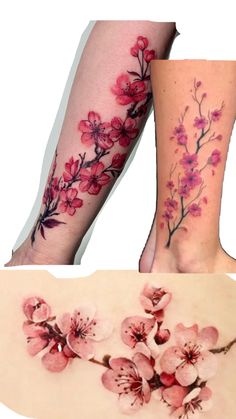 two different tattoos with flowers on them