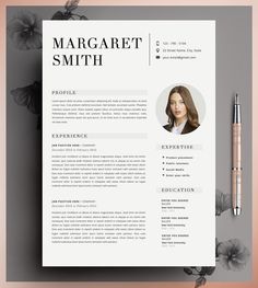 a professional resume template with flowers on the side