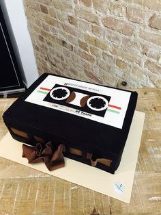 a cake made to look like a cassette tape recorder