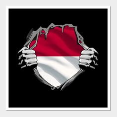 a poster with the flag of poland covering his hands in front of a black background