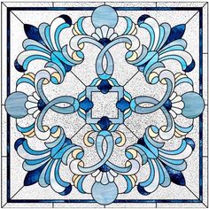 a blue and white stained glass design