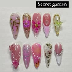 Bow Nail Designs, Nails Birthday, Long Almond, Acrylic Press On Nails, Nail Swag, Pink Prom, Nail Nail