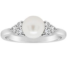 Dream ring! It's sweet and sparkly for sure, but this brilliantly simple style also fits right in with lots of looks in your outfit library. Cultured Pearl Ring, Fresh Water Pearl, Freshwater Cultured Pearls, Pretty Rings, Dream Ring, Ring Size Guide, Sapphire Gemstone, White Sapphire, Pearl Ring