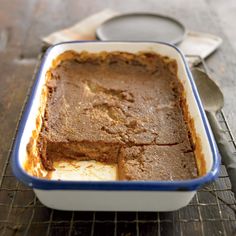 a casserole dish with some brownies in it