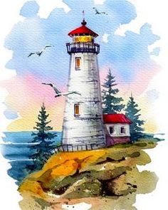 Paint by numbers by aanabanana Decoupage Printables, Watercolor Art Landscape, Lighthouse Painting, Drawing Hands, Canvas For Beginners, Easy Canvas Painting, Drawing Faces, Landscape Art Painting, Water Colours