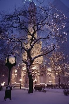 an image of a clock tower in the snow at sun gazing's post, taken on instagram